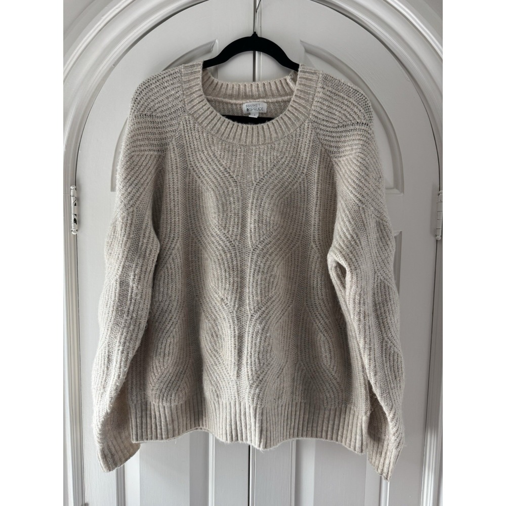 Market & Spruce Womens Oatmeal Beige Textured Chevron Cable Knit Sweater Large